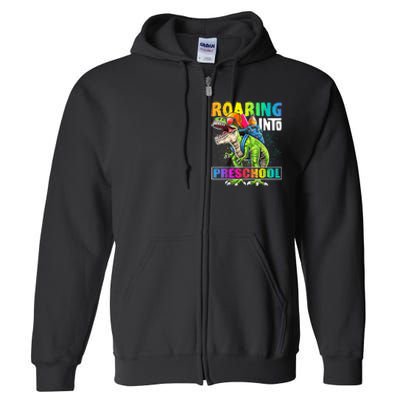 Roaring Into Preschool Dinosaur Backpack Back To School Boy Full Zip Hoodie