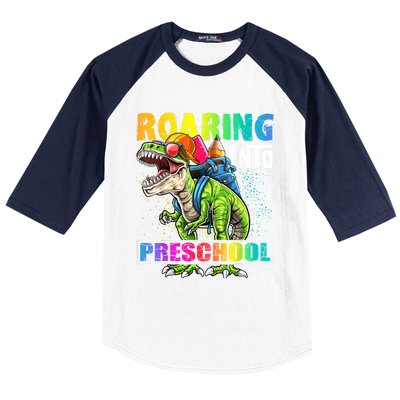 Roaring Into Preschool Dinosaur Backpack Back To School Boy Baseball Sleeve Shirt