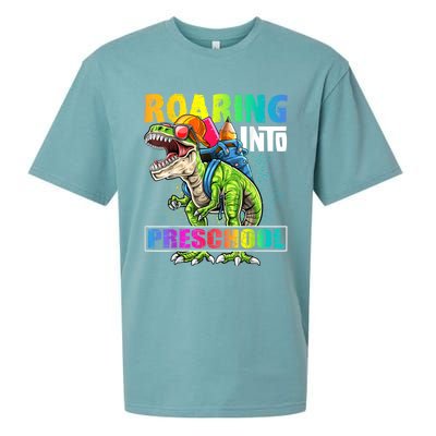 Roaring Into Preschool Dinosaur Backpack Back To School Boy Sueded Cloud Jersey T-Shirt