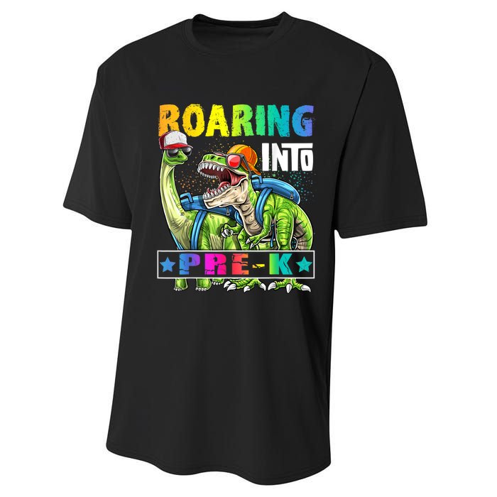 Roaring Into PreK Dinosaur Backpack Back To School Boy Performance Sprint T-Shirt