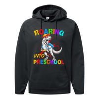 Roaring Into Preschool T Rex Dinosaur Back To School Performance Fleece Hoodie