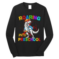 Roaring Into Preschool T Rex Dinosaur Back To School Long Sleeve Shirt