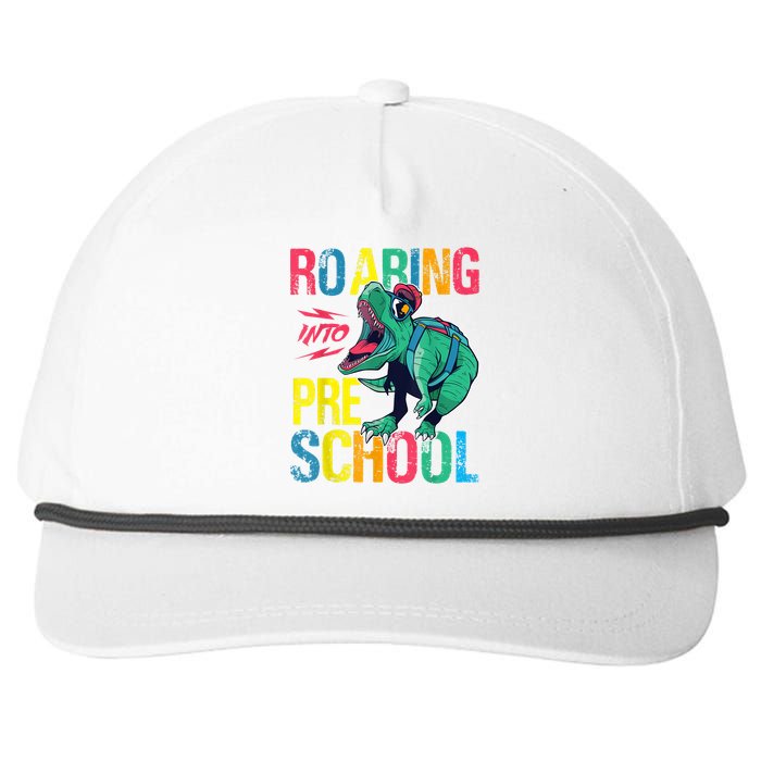 Roaring Into Preschool Dinosaur First School Day School Dino Snapback Five-Panel Rope Hat