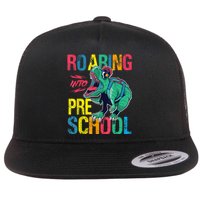 Roaring Into Preschool Dinosaur First School Day School Dino Flat Bill Trucker Hat