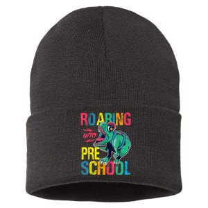 Roaring Into Preschool Dinosaur First School Day School Dino Sustainable Knit Beanie