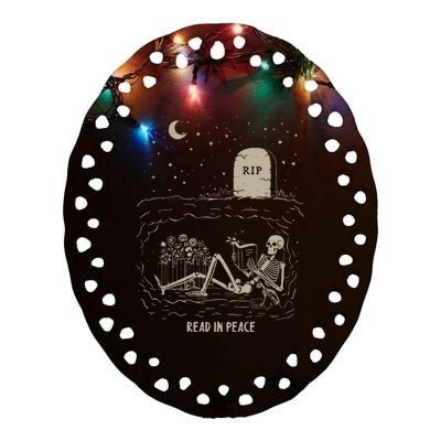 Read In Peace Halloween Retro Read Banned Books Ceramic Oval Ornament