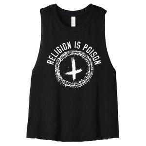 Religion Is P.O.I.S.O.N. Anti Religion Agnostic Atheist Women's Racerback Cropped Tank