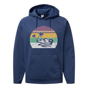 Retro Island Paradise With Palm Trees Performance Fleece Hoodie