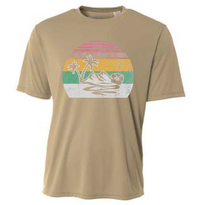 Retro Island Paradise With Palm Trees Cooling Performance Crew T-Shirt