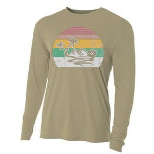 Retro Island Paradise With Palm Trees Cooling Performance Long Sleeve Crew