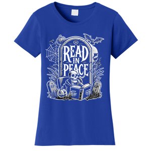 Read In Peace Halloween Reading Teacher Spooky Gift Women's T-Shirt