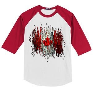 Ripped Canada Canadian Torn Flag Kids Colorblock Raglan Jersey