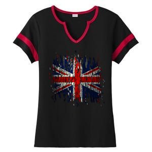 Ripped UK Great Britain Union Jack Torn Flag Ladies Halftime Notch Neck Tee