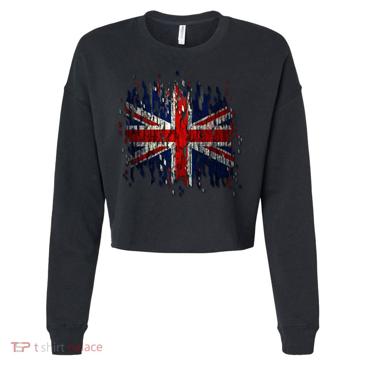 Ripped UK Great Britain Union Jack Torn Flag Cropped Pullover Crew