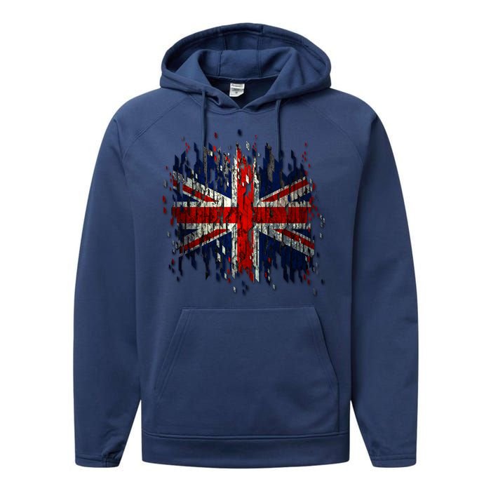 Ripped UK Great Britain Union Jack Torn Flag Performance Fleece Hoodie