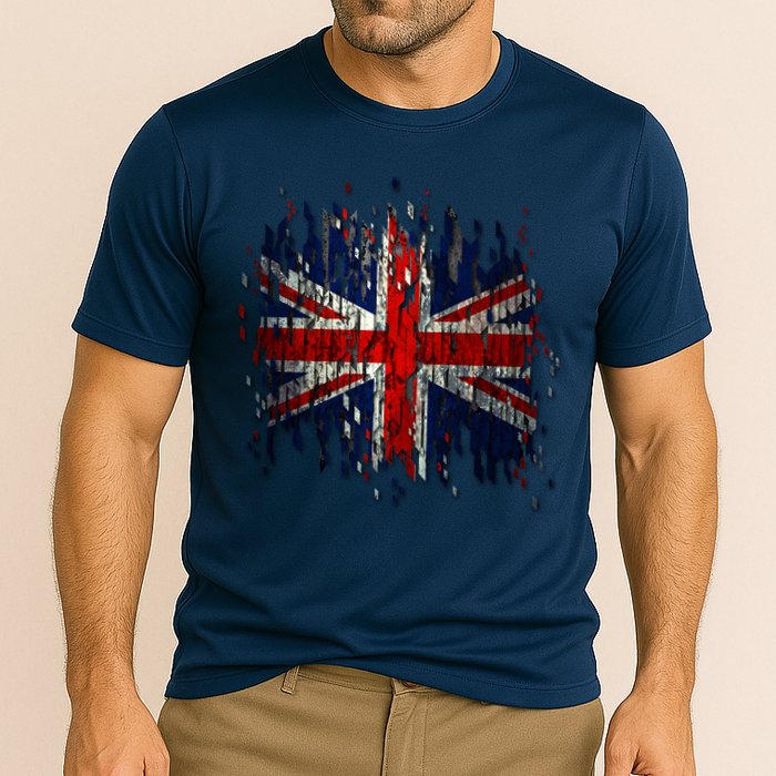 Ripped UK Great Britain Union Jack Torn Flag Cooling Performance Crew T-Shirt