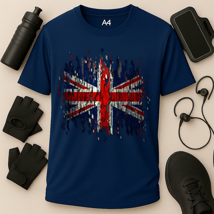 Ripped UK Great Britain Union Jack Torn Flag Cooling Performance Crew T-Shirt