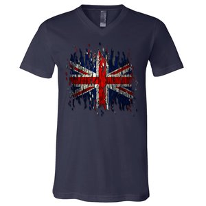 Ripped UK Great Britain Union Jack Torn Flag V-Neck T-Shirt