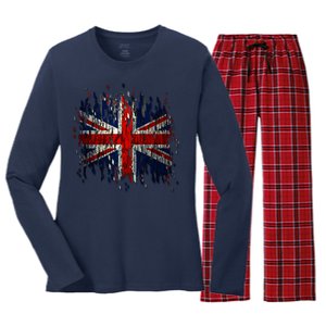 Ripped UK Great Britain Union Jack Torn Flag Women's Long Sleeve Flannel Pajama Set 