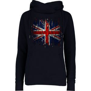 Ripped UK Great Britain Union Jack Torn Flag Womens Funnel Neck Pullover Hood