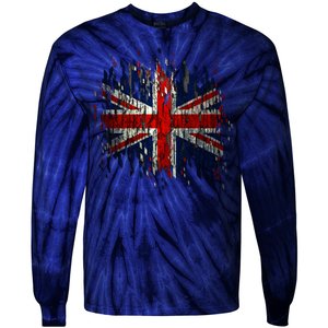 Ripped UK Great Britain Union Jack Torn Flag Tie-Dye Long Sleeve Shirt