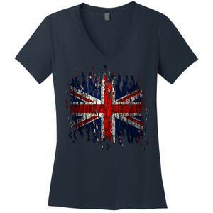 Ripped UK Great Britain Union Jack Torn Flag Women's V-Neck T-Shirt