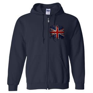 Ripped UK Great Britain Union Jack Torn Flag Full Zip Hoodie