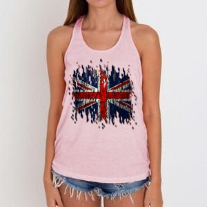 Ripped UK Great Britain Union Jack Torn Flag Women's Knotted Racerback Tank