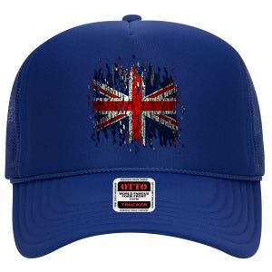 Ripped UK Great Britain Union Jack Torn Flag High Crown Mesh Back Trucker Hat