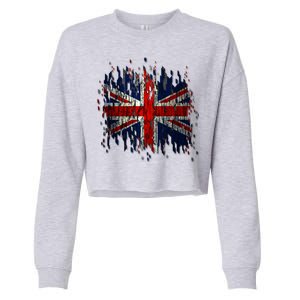 Ripped UK Great Britain Union Jack Torn Flag Cropped Pullover Crew