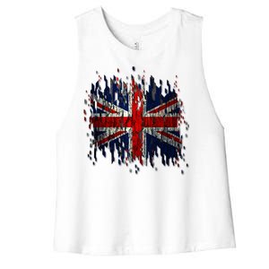 Ripped UK Great Britain Union Jack Torn Flag Women's Racerback Cropped Tank