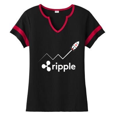 Ripple XRP To the Moon Crypto Rocket Chart Ladies Halftime Notch Neck Tee