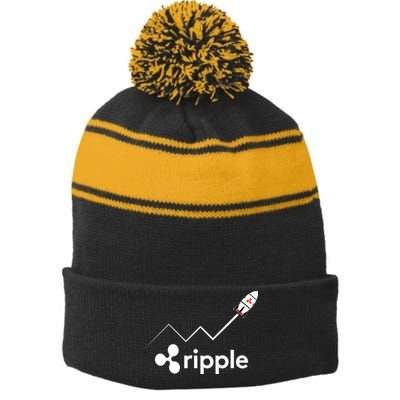 Ripple XRP To the Moon Crypto Rocket Chart Stripe Pom Pom Beanie