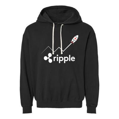 Ripple XRP To the Moon Crypto Rocket Chart Garment-Dyed Fleece Hoodie