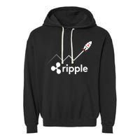 Ripple XRP To the Moon Crypto Rocket Chart Garment-Dyed Fleece Hoodie