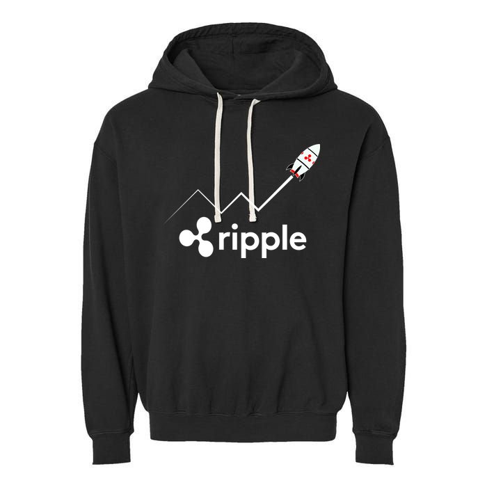 Ripple XRP To the Moon Crypto Rocket Chart Garment-Dyed Fleece Hoodie