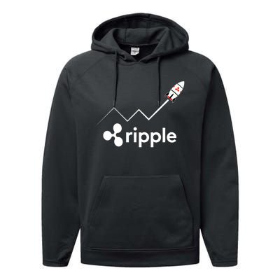 Ripple XRP To the Moon Crypto Rocket Chart Performance Fleece Hoodie