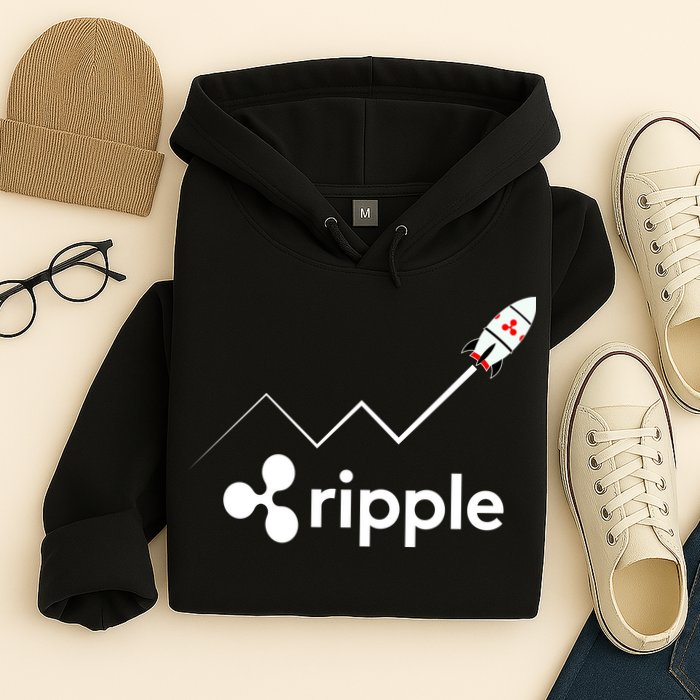 Ripple XRP To the Moon Crypto Rocket Chart Hoodie