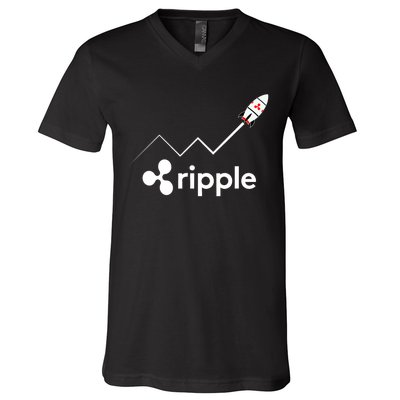 Ripple XRP To the Moon Crypto Rocket Chart V-Neck T-Shirt