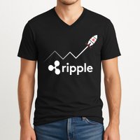 Ripple XRP To the Moon Crypto Rocket Chart V-Neck T-Shirt