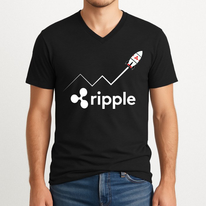 Ripple XRP To the Moon Crypto Rocket Chart V-Neck T-Shirt