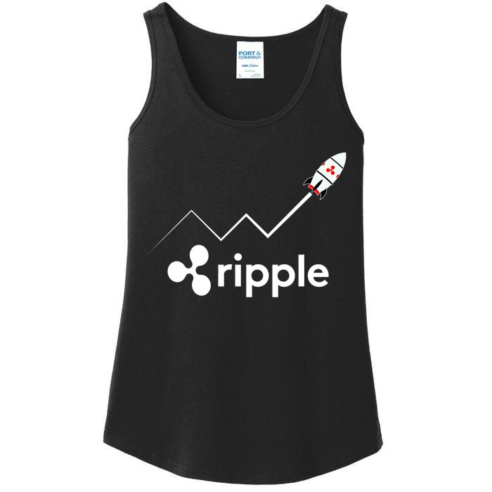 Ripple XRP To the Moon Crypto Rocket Chart Ladies Essential Tank