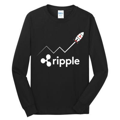 Ripple XRP To the Moon Crypto Rocket Chart Tall Long Sleeve T-Shirt