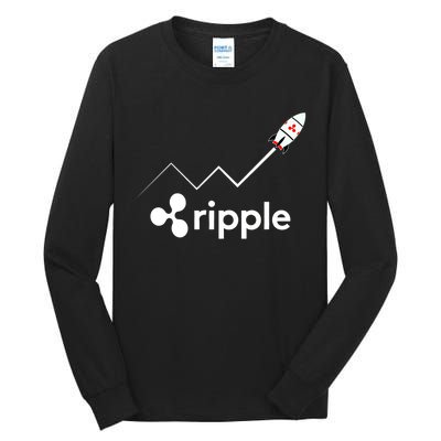 Ripple XRP To the Moon Crypto Rocket Chart Tall Long Sleeve T-Shirt