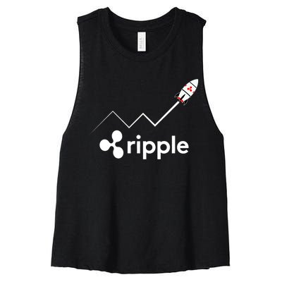 Ripple XRP To the Moon Crypto Rocket Chart Women's Racerback Cropped Tank