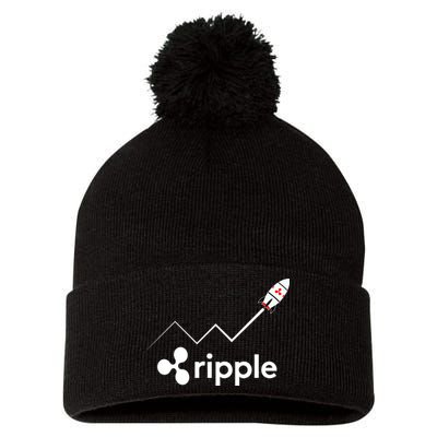 Ripple XRP To the Moon Crypto Rocket Chart Pom Pom 12in Knit Beanie