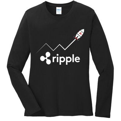 Ripple XRP To the Moon Crypto Rocket Chart Ladies Long Sleeve Shirt