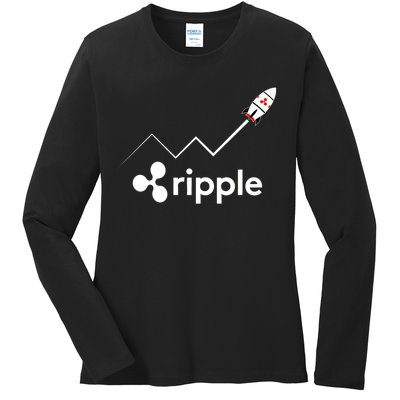 Ripple XRP To the Moon Crypto Rocket Chart Ladies Long Sleeve Shirt