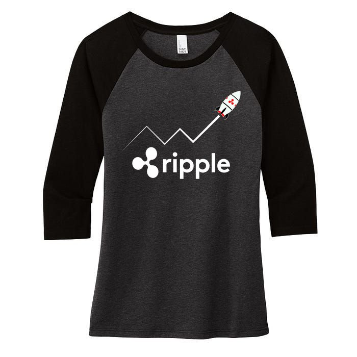 Ripple XRP To the Moon Crypto Rocket Chart Women's Tri-Blend 3/4-Sleeve Raglan Shirt