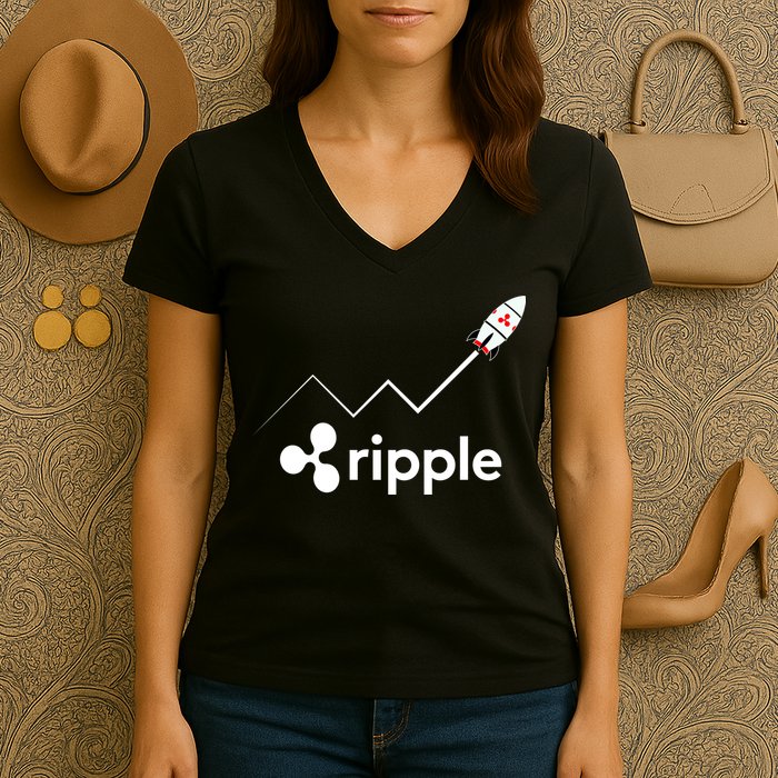 Ripple XRP To the Moon Crypto Rocket Chart Women's V-Neck T-Shirt